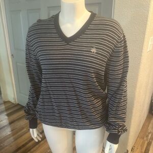 Brooks Brothers Navy and Gray Striped V-Neck Sweater